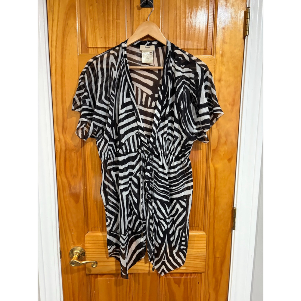 Fuzzi Italy Zebra Print Mesh Tunic Top XS Sheer Cover Up Duster Swim Resortwear